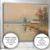 Calm Lakeside Cabin Autumn Landscape Canvas Wall Art Print Decor Picture Ready to Hang