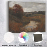 Moody Autumn River Countryside Landscape Impressionist Canvas Wall Art Print Decor Picture Ready to Hang
