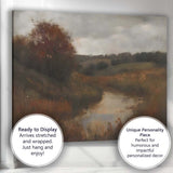 Moody Autumn River Countryside Landscape Impressionist Canvas Wall Art Print Decor Picture Ready to Hang