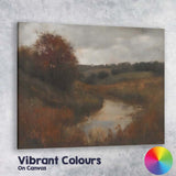 Moody Autumn River Countryside Landscape Impressionist Canvas Wall Art Print Decor Picture Ready to Hang