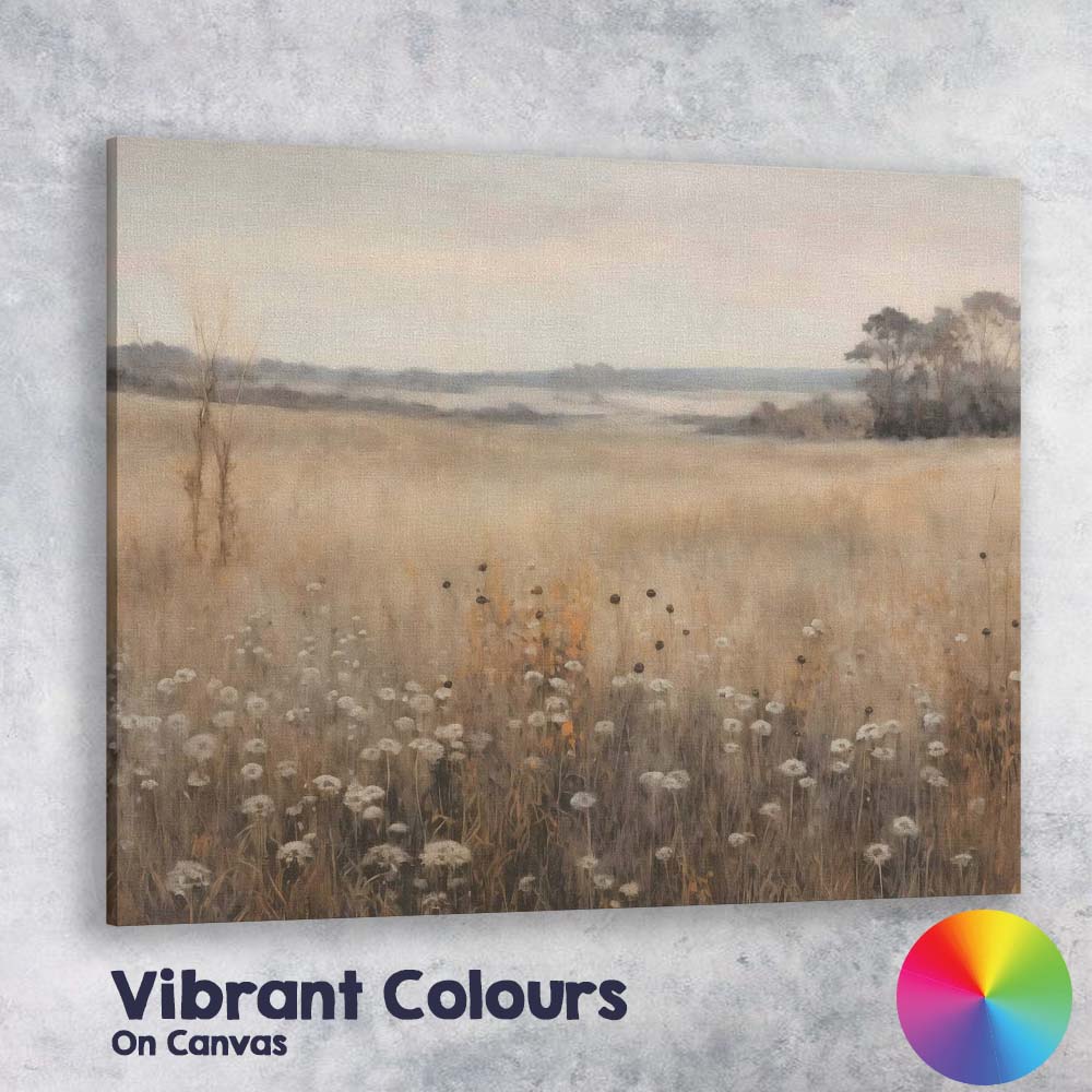 Neutral Meadow Wildflower Landscape Canvas Wall Art Print Decor Picture Ready to Hang