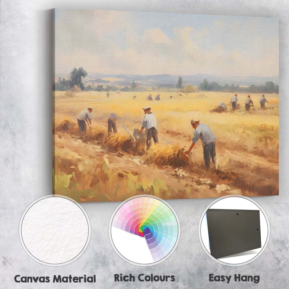 Rural Harvest Workers Golden Wheat Field Impressionist Canvas Wall Art Print Decor Picture Ready to Hang
