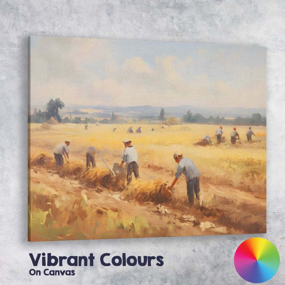 Rural Harvest Workers Golden Wheat Field Impressionist Canvas Wall Art Print Decor Picture Ready to Hang