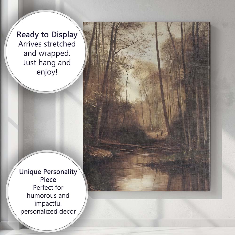 Moody Woodland Stream Forest Path Autumn Landscape Canvas Wall Art Print Decor Picture Ready to Hang