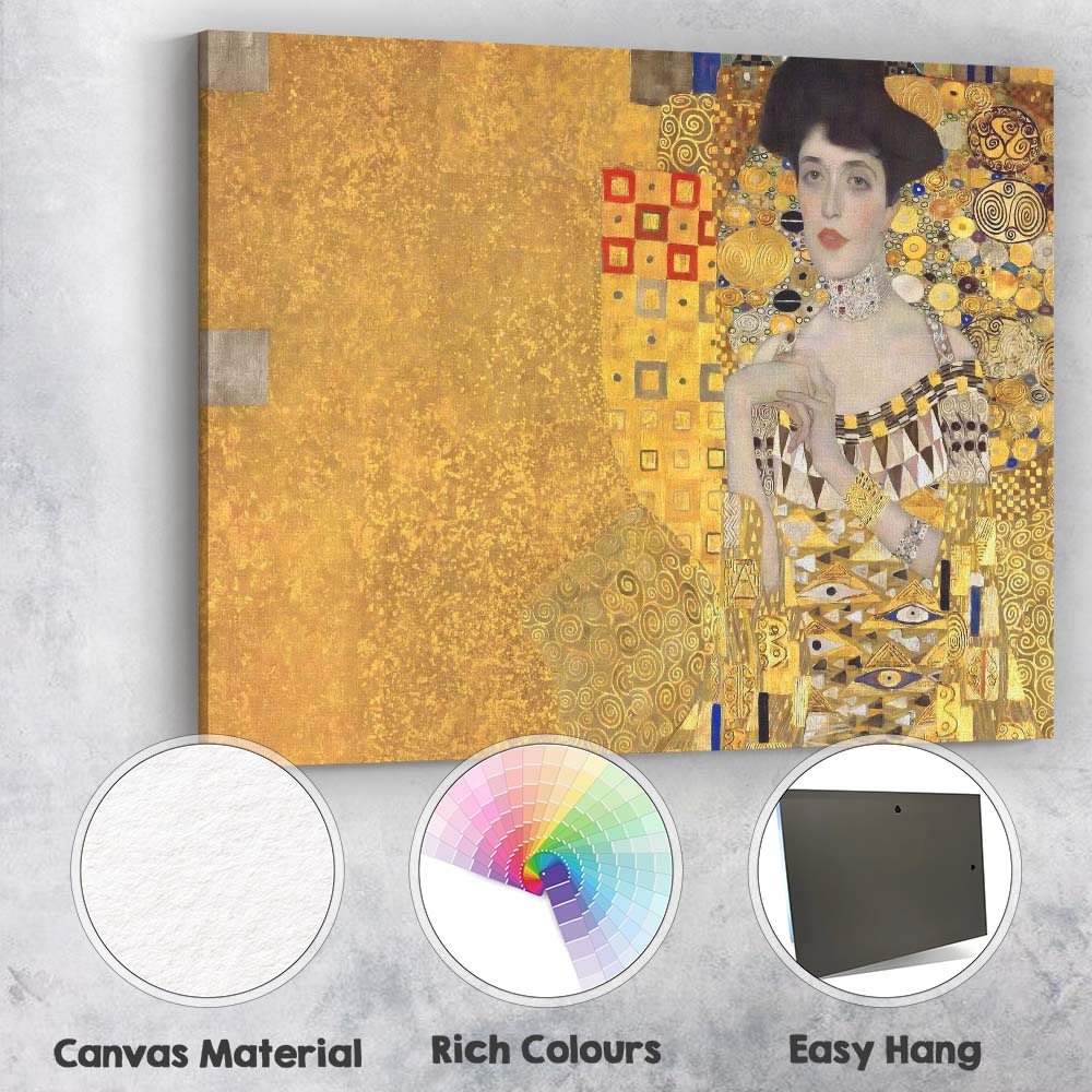 Golden Art Nouveau Elegant Lady Portrait Decorative Canvas Wall Art Print Decor Picture Ready to Hang