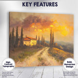 Tuscan Villa Cypress Trees Golden Sunset Oil Painting Landscape Canvas Wall Art Print Decor Picture Ready to Hang
