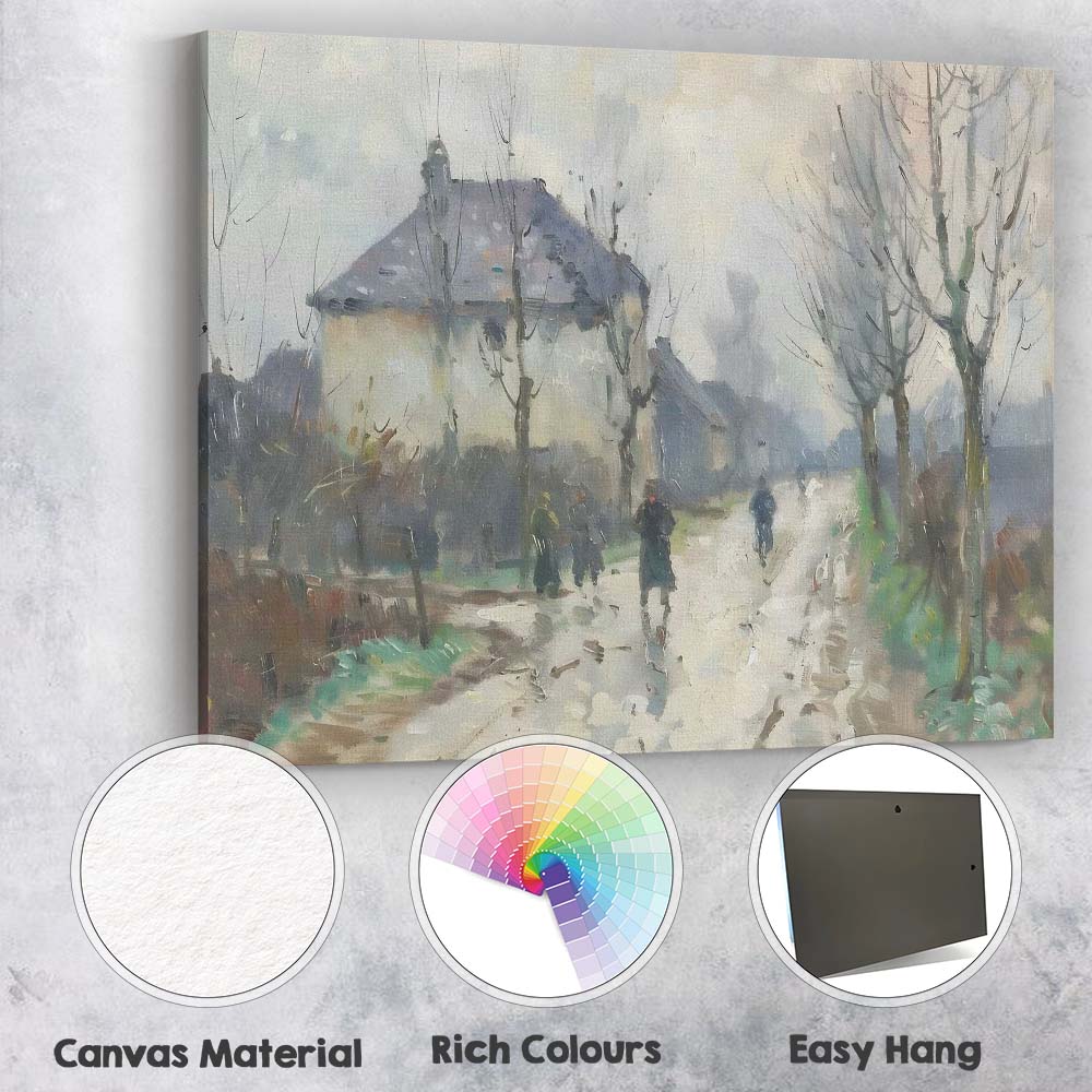Rainy Village Street Impressionist European Town Canvas Wall Art Print Decor Picture Ready to Hang