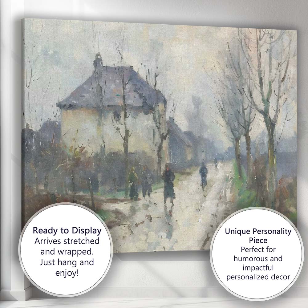 Rainy Village Street Impressionist European Town Canvas Wall Art Print Decor Picture Ready to Hang