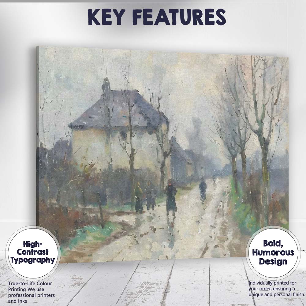 Rainy Village Street Impressionist European Town Canvas Wall Art Print Decor Picture Ready to Hang