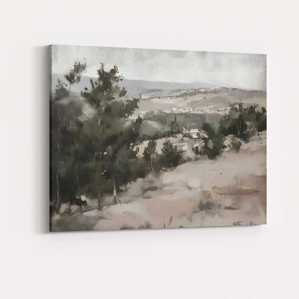 Muted Countryside Hills Rural Landscape Impressionist Canvas Wall Art Print Decor Picture Ready to Hang