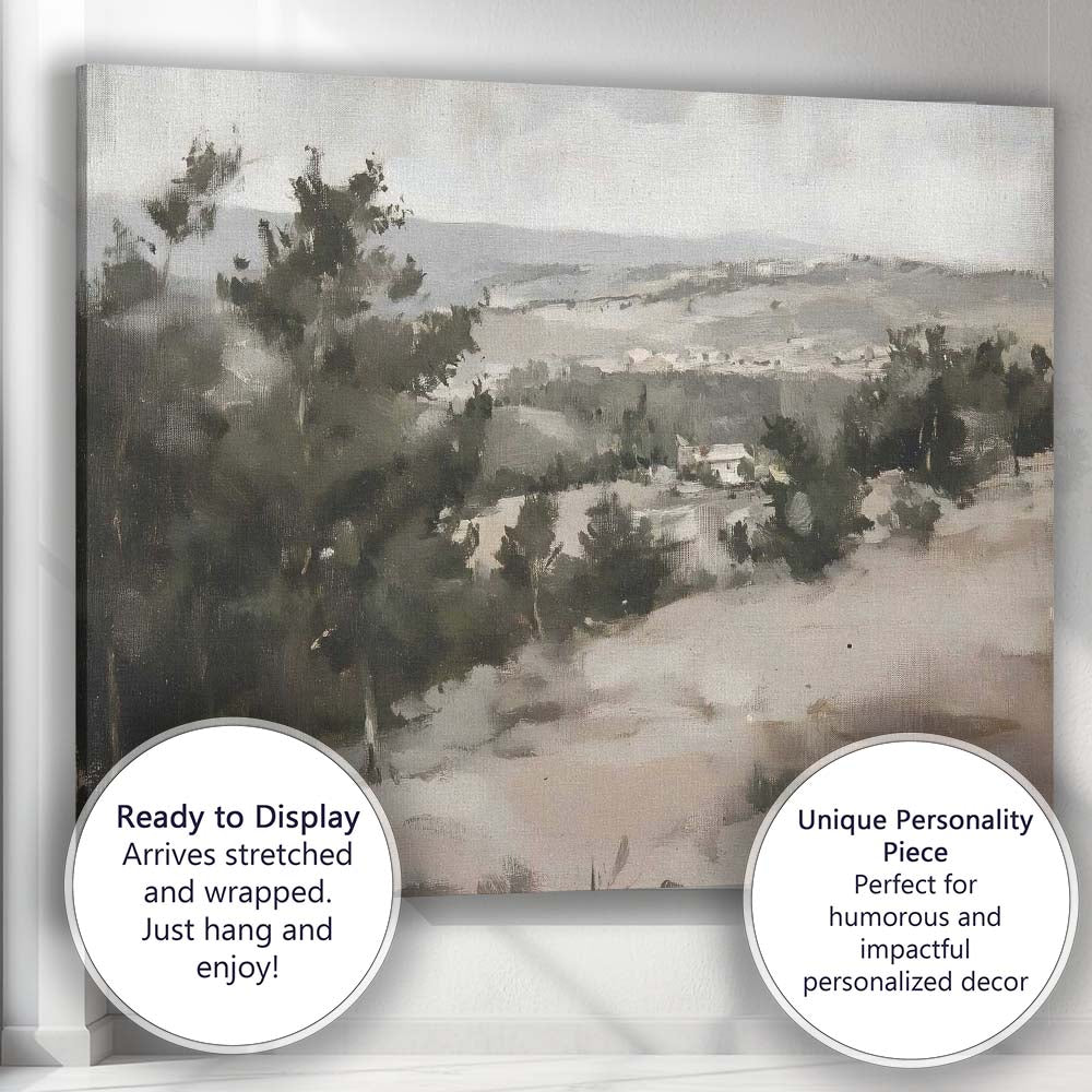 Muted Countryside Hills Rural Landscape Impressionist Canvas Wall Art Print Decor Picture Ready to Hang