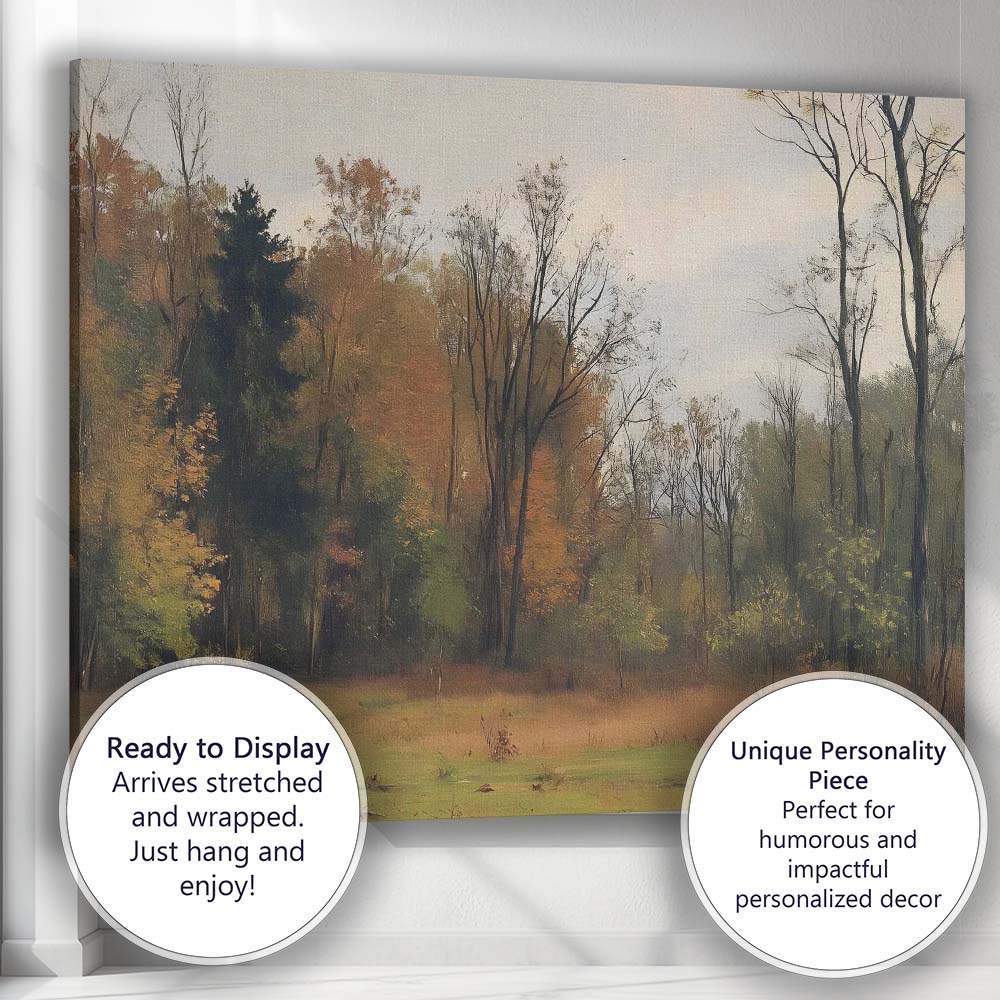 Peaceful Woodland Clearing Autumn Trees Landscape Canvas Wall Art Print Decor Picture Ready to Hang