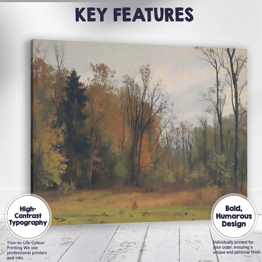 Peaceful Woodland Clearing Autumn Trees Landscape Canvas Wall Art Print Decor Picture Ready to Hang