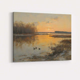 Golden Sunset Wetlands with Ducks Reflective Landscape Canvas Wall Art Print Decor Picture Ready to Hang
