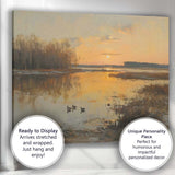 Golden Sunset Wetlands with Ducks Reflective Landscape Canvas Wall Art Print Decor Picture Ready to Hang