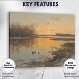 Golden Sunset Wetlands with Ducks Reflective Landscape Canvas Wall Art Print Decor Picture Ready to Hang