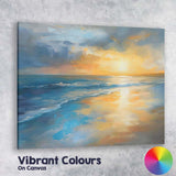 Abstract Coastal Sunset Seascape Blue and Gold Oil Painting Canvas Wall Art Print Decor Picture Ready to Hang