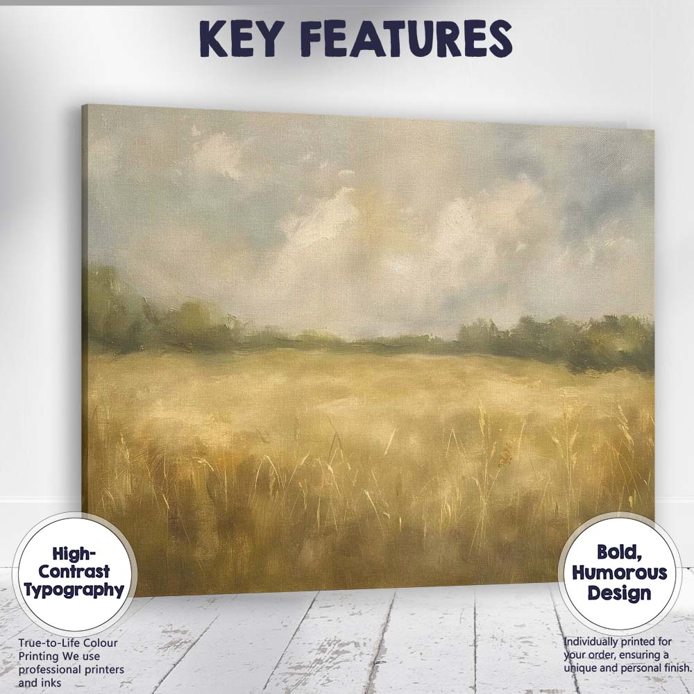 Soft Misty Countryside Meadow Neutral Landscape Canvas Wall Art Print Decor Picture Ready to Hang
