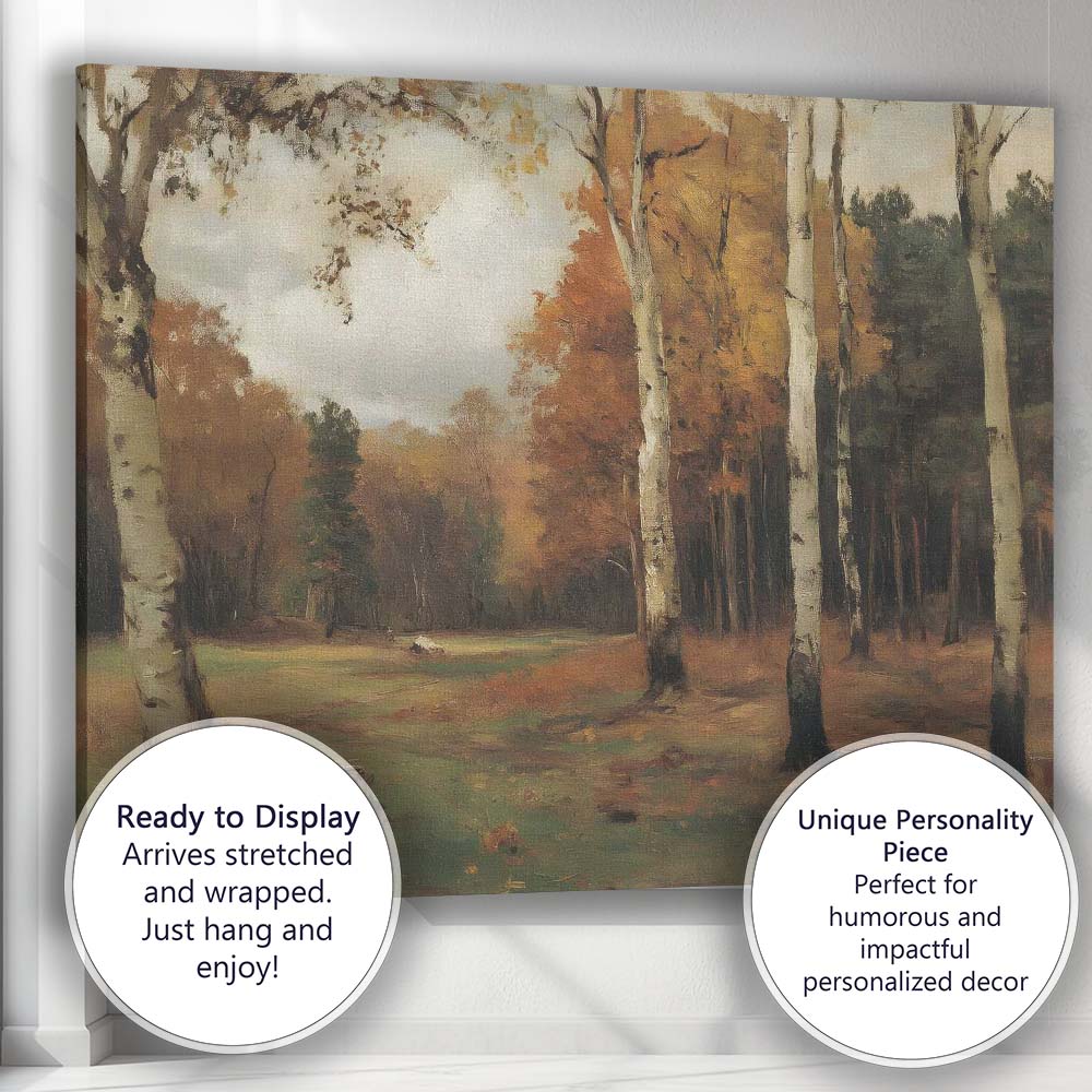 Autumn Birch Forest Woodland Impressionist Landscape Canvas Wall Art Print Decor Picture Ready to Hang