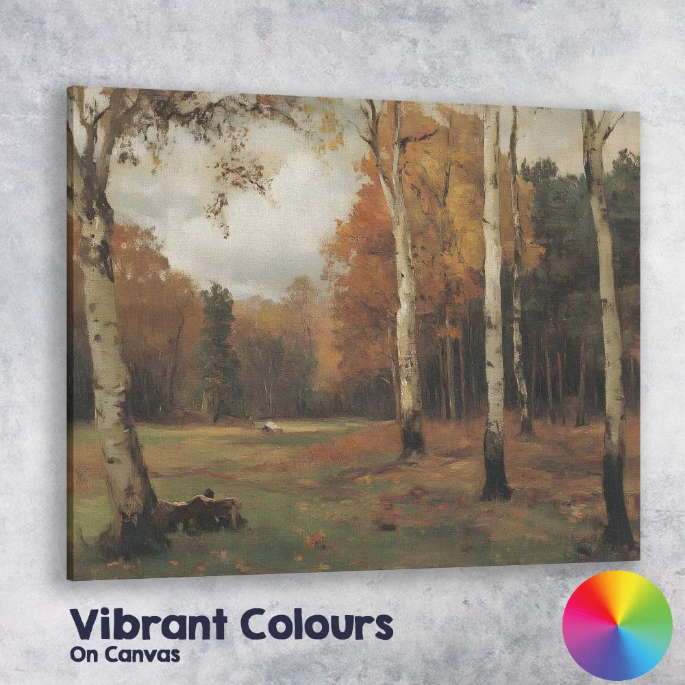 Autumn Birch Forest Woodland Impressionist Landscape Canvas Wall Art Print Decor Picture Ready to Hang