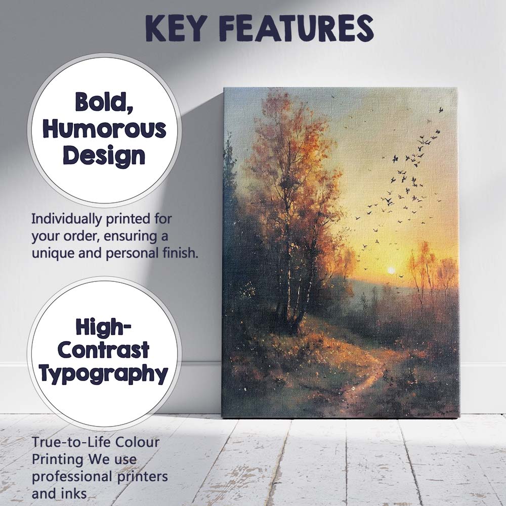 Autumn Sunrise Woodland Birds Atmospheric Nature Landscape Canvas Wall Art Print Decor Picture Ready to Hang