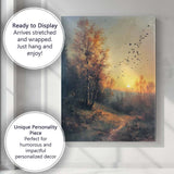 Autumn Sunrise Woodland Birds Atmospheric Nature Landscape Canvas Wall Art Print Decor Picture Ready to Hang