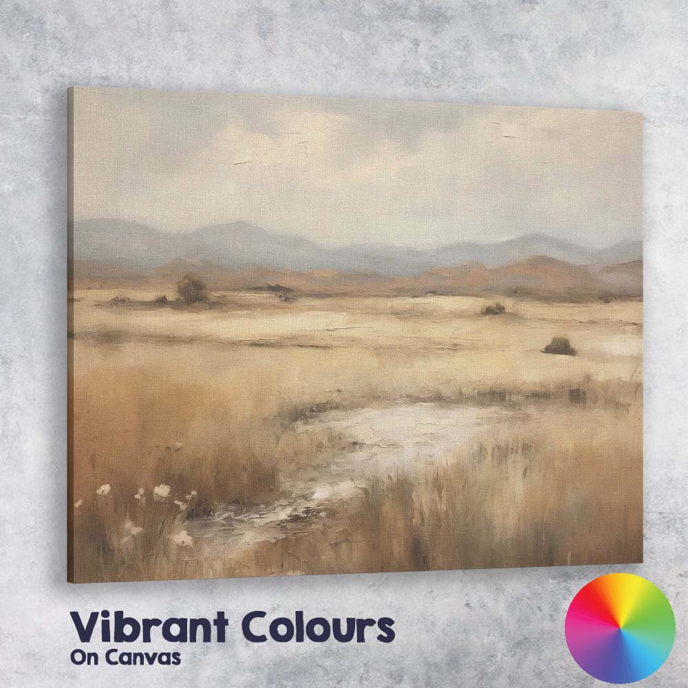 Neutral Marshland Mountain View Misty Wetland Landscape Canvas Wall Art Print Decor Picture Ready to Hang