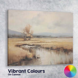 Soft Neutral Meadow Stream Misty Countryside Landscape Impressionist Canvas Wall Art Print Decor Picture Ready to Hang