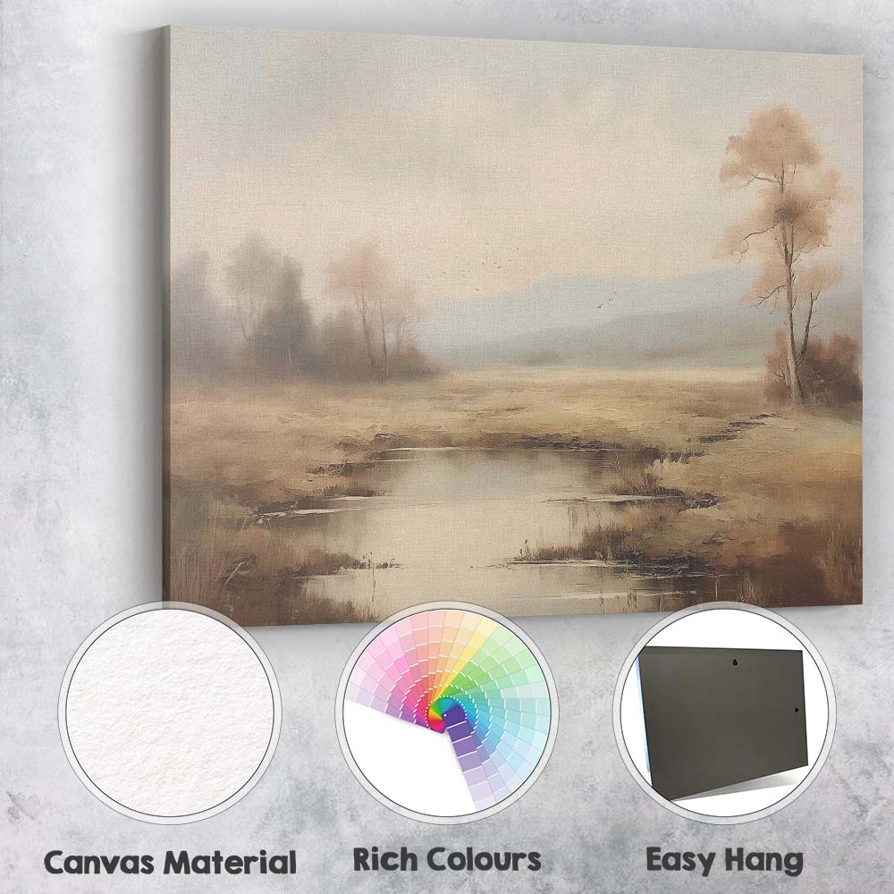 Soft Misty Autumn Lake Trees Landscape Canvas Wall Art Print Decor Picture Ready to Hang