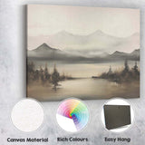 Misty Mountain Lake Panorama Neutral Scenic Landscape Canvas Wall Art Print Decor Picture Ready to Hang