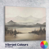 Misty Mountain Lake Panorama Neutral Scenic Landscape Canvas Wall Art Print Decor Picture Ready to Hang