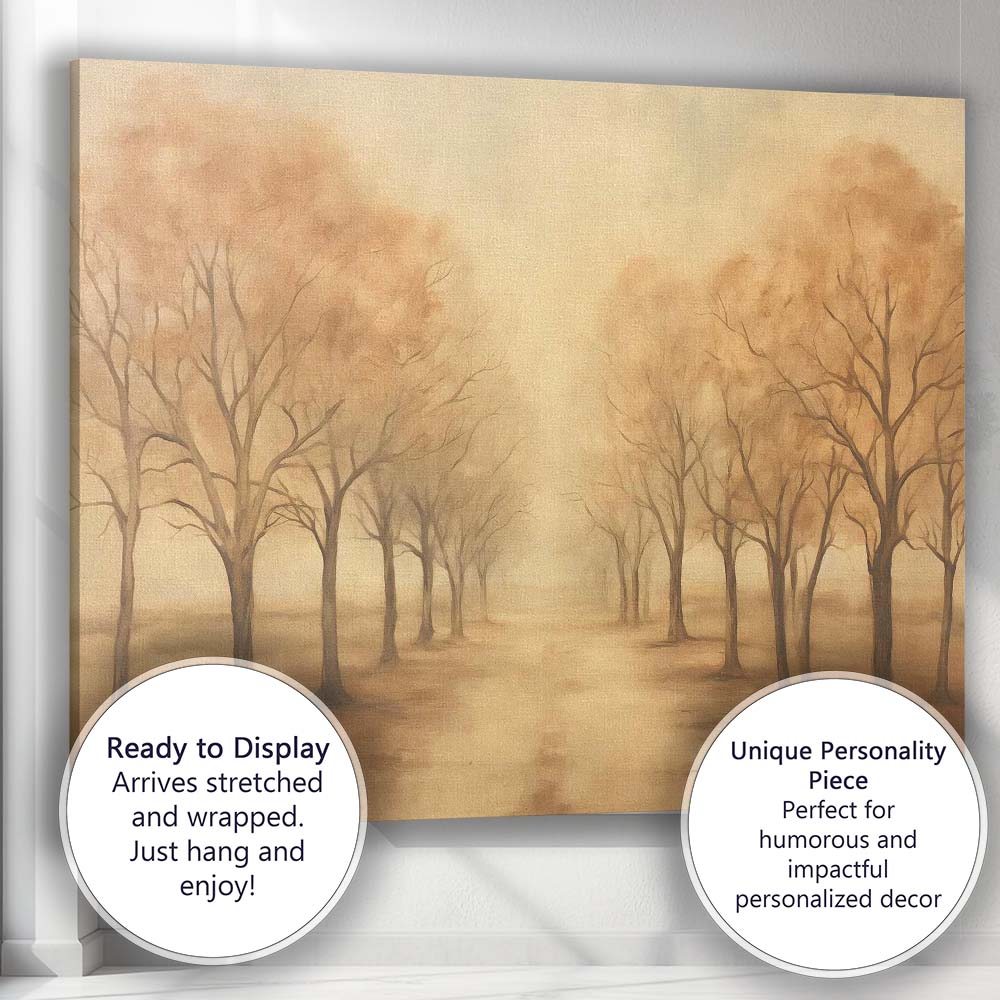 Golden Tree Lined Avenue Autumn Path Landscape Canvas Wall Art Print Decor Picture Ready to Hang
