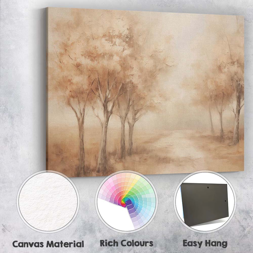 Soft Sepia Woodland Glade Textured Nature Landscape Canvas Wall Art Print Decor Picture Ready to Hang