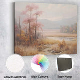 Misty Pink Blossom Lakeside Meadow Landscape Painting Canvas Wall Art Print Decor Picture Ready to Hang