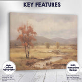 Golden Autumn Wetland With Rustic Tree And Mountain View Canvas Wall Art Print Decor Picture Ready to Hang