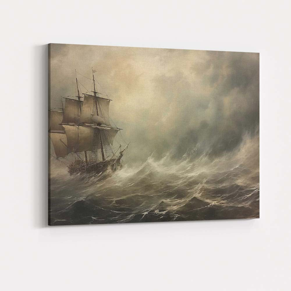 Classic Sailing Ship On Dramatic Ocean Waves Seascape Canvas Wall Art Print Decor Picture Ready to Hang