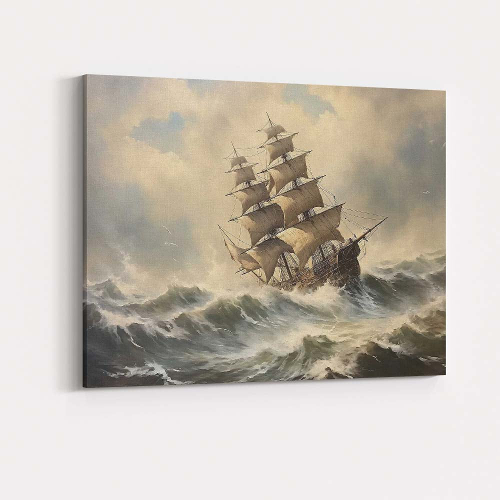 Majestic Tall Ship Sailing Through Stormy Ocean Waves Canvas Wall Art Print Decor Picture Ready to Hang