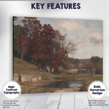 Rustic Countryside Pond With Autumn Trees Landscape Canvas Wall Art Print Decor Picture Ready to Hang