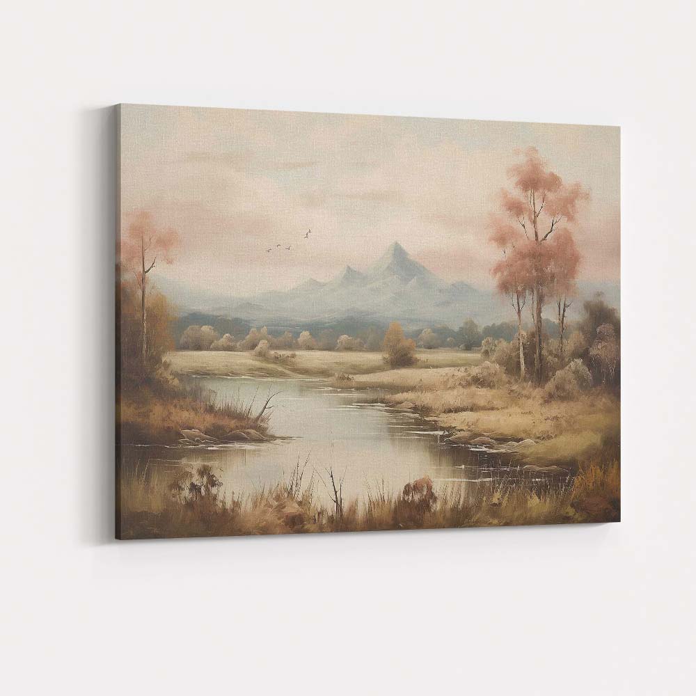 Pastel Mountain River Valley Peaceful Nature Landscape Canvas Wall Art Print Decor Picture Ready to Hang