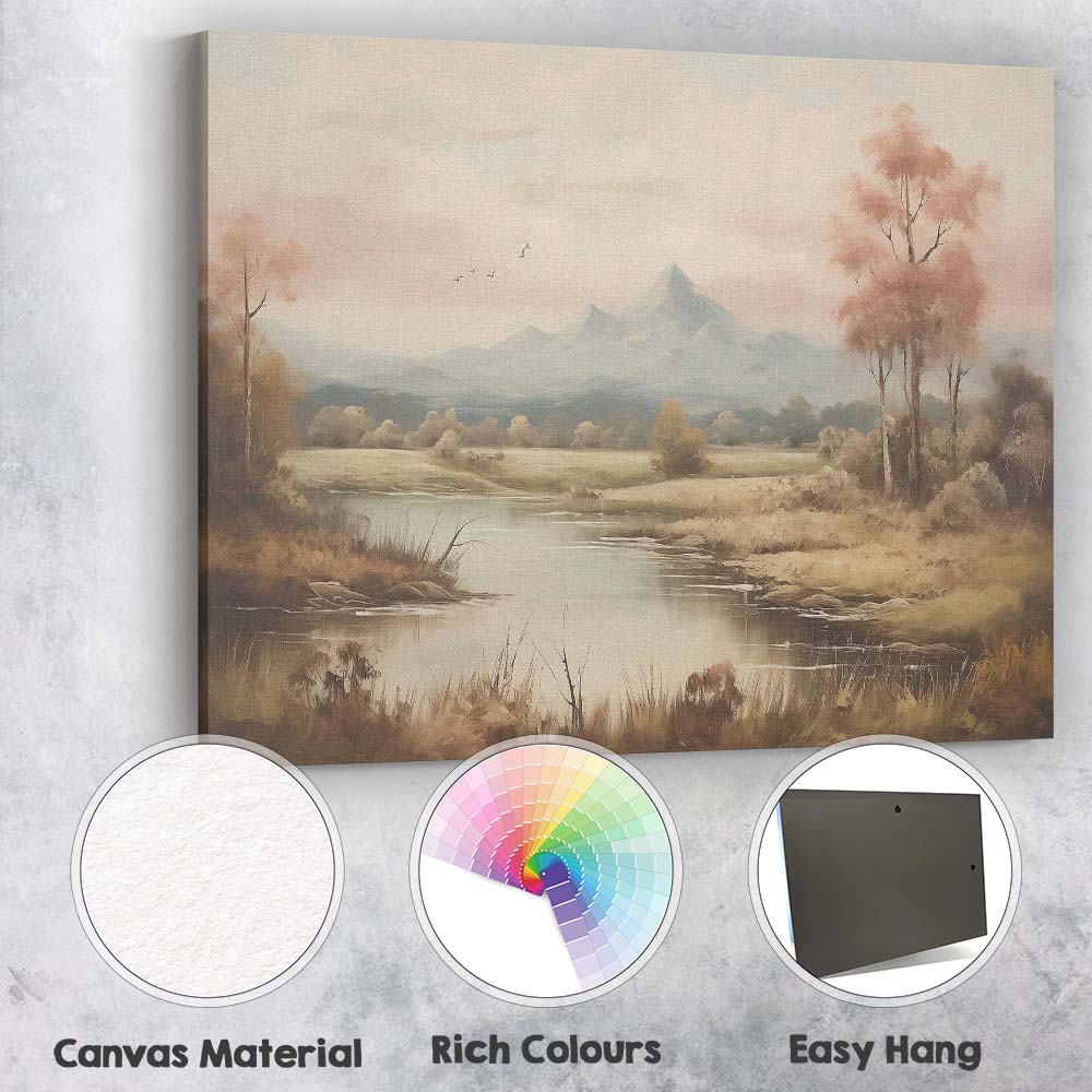 Pastel Mountain River Valley Peaceful Nature Landscape Canvas Wall Art Print Decor Picture Ready to Hang