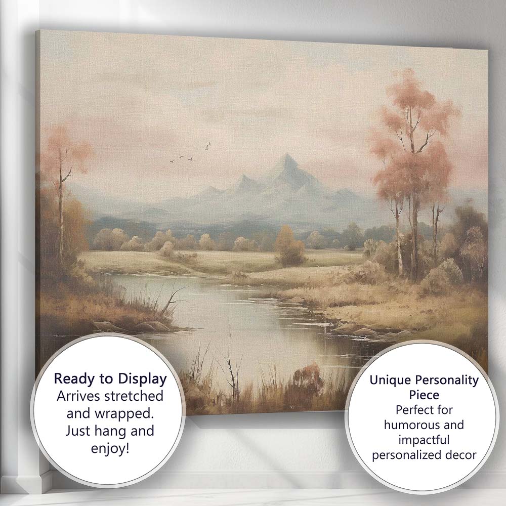 Pastel Mountain River Valley Peaceful Nature Landscape Canvas Wall Art Print Decor Picture Ready to Hang