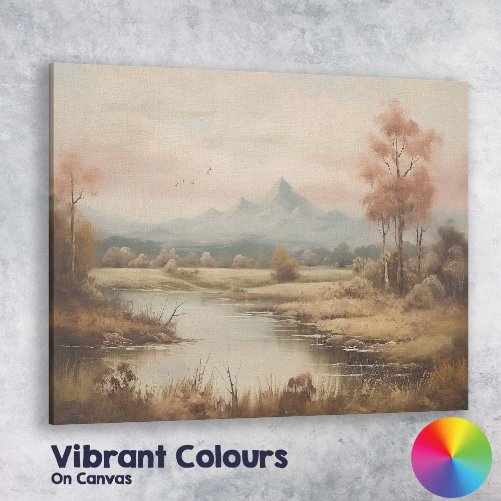 Pastel Mountain River Valley Peaceful Nature Landscape Canvas Wall Art Print Decor Picture Ready to Hang