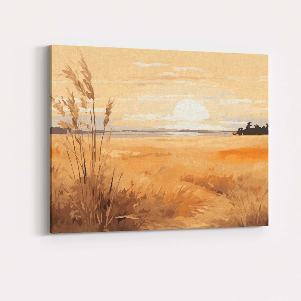 Golden Coastal Sunset Reed Grass Beach Landscape Canvas Wall Art Print Decor Picture Ready to Hang