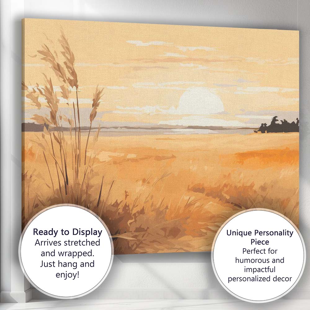 Golden Coastal Sunset Reed Grass Beach Landscape Canvas Wall Art Print Decor Picture Ready to Hang