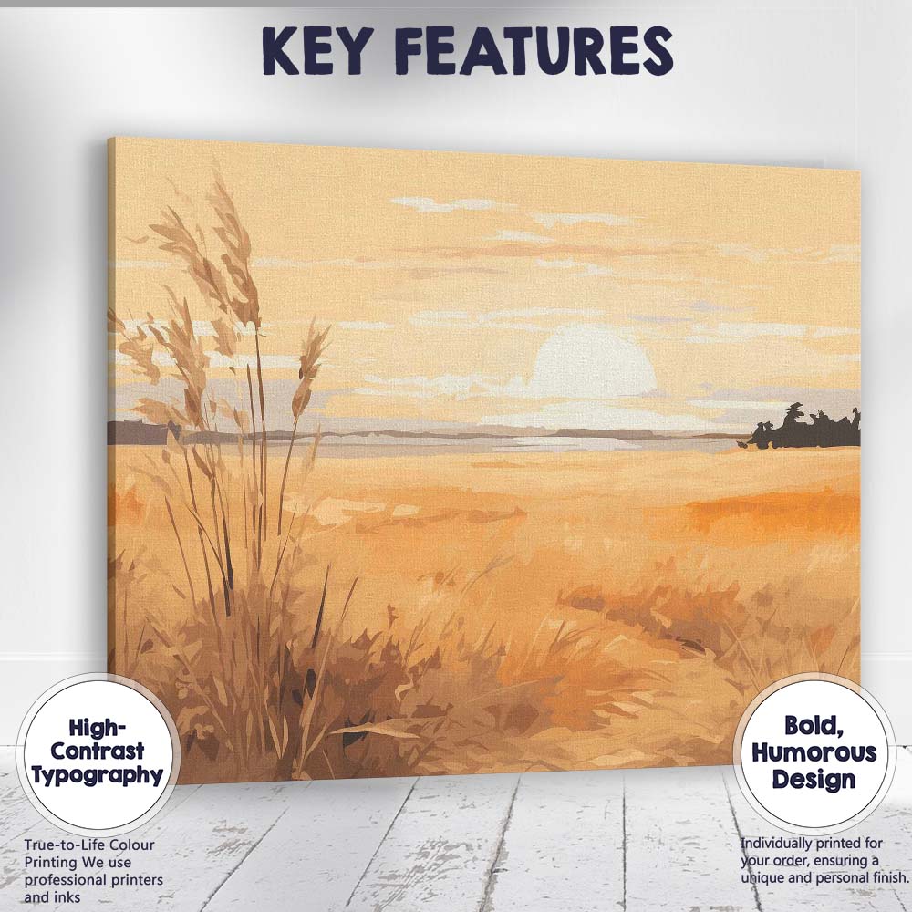 Golden Coastal Sunset Reed Grass Beach Landscape Canvas Wall Art Print Decor Picture Ready to Hang