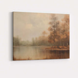 Misty Woodland Lake Autumn Reflection Landscape Painting Canvas Wall Art Print Decor Picture Ready to Hang