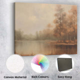 Misty Woodland Lake Autumn Reflection Landscape Painting Canvas Wall Art Print Decor Picture Ready to Hang