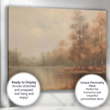 Misty Woodland Lake Autumn Reflection Landscape Painting Canvas Wall Art Print Decor Picture Ready to Hang