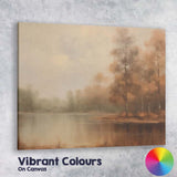 Misty Woodland Lake Autumn Reflection Landscape Painting Canvas Wall Art Print Decor Picture Ready to Hang