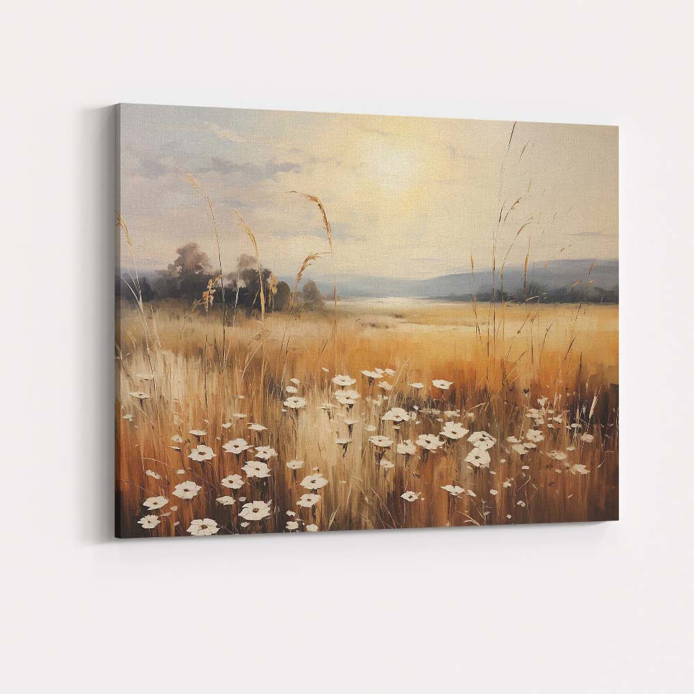 Golden Meadow Wildflowers Sunset Field Landscape Canvas Wall Art Print Decor Picture Ready to Hang